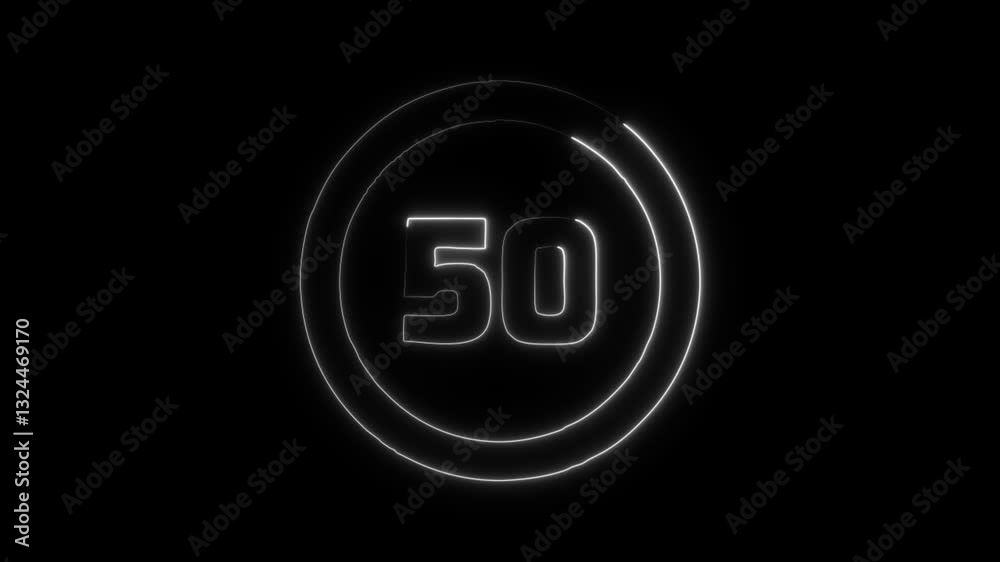 Glowing Neon Speed Limit 50 Sign Black Icon Isolated on Black Background. HD Video Graphic Animation Glowing Neon Speed Limit 50 Sign Black Icon Isolated on Black Background. HD Video Graphic Animation