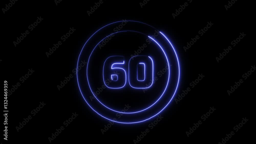 Glowing Neon Speed Limit 60 Sign Black Icon Isolated on Black Background. HD Video Graphic Animation Glowing Neon Speed Limit 60 Sign Black Icon Isolated on Black Background. HD Video Graphic Animation