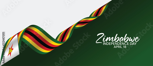 Zimbabwe flag ribbon Independence Day 18 April vector poster
