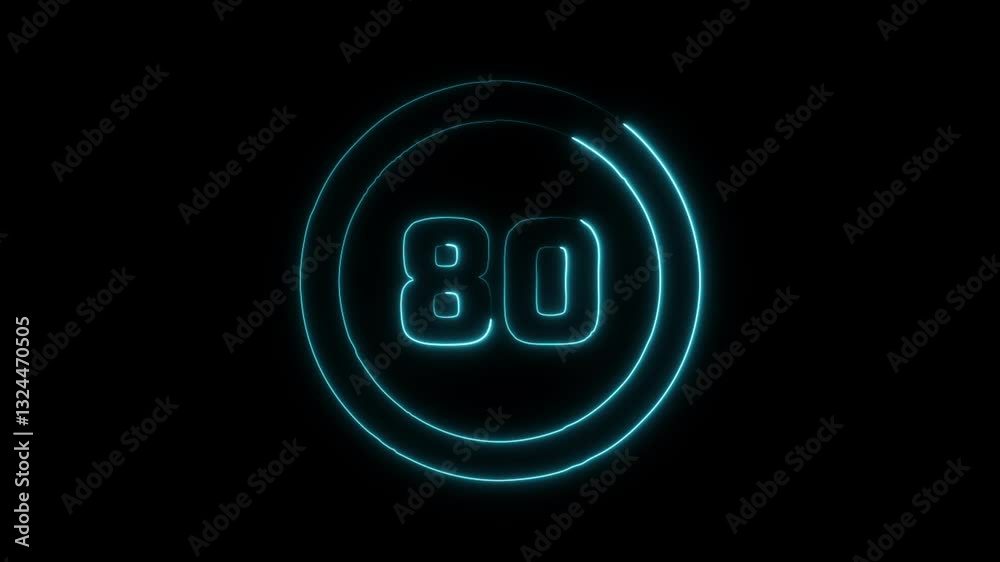 Glowing Neon Speed Limit 80 Sign Black Icon Isolated on Black Background. HD Video Graphic Animation Glowing Neon Speed Limit 80 Sign Black Icon Isolated on Black Background. HD Video Graphic Animation