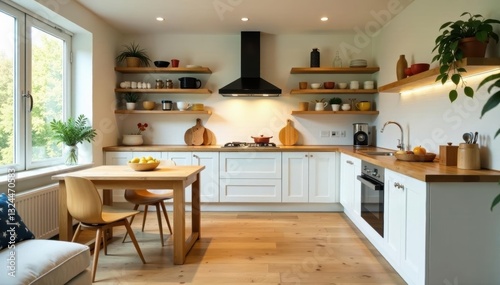 Wallpaper Mural Spacious kitchen with butcher block countertop, stone, faucet Torontodigital.ca