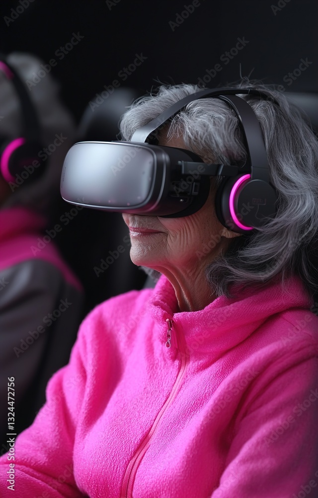Group of seniors in a VR workshop, each wearing headsets and interacting with a virtual world, Group of seniors in a VR workshop, each wearing headsets and interacting with a virtual world,