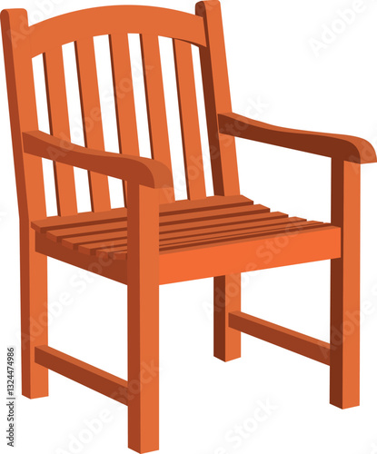 A wooden chair with a back and arm rests. The chair is orange and has a simple design.Vector illustration of a wooden chair isolated on white background