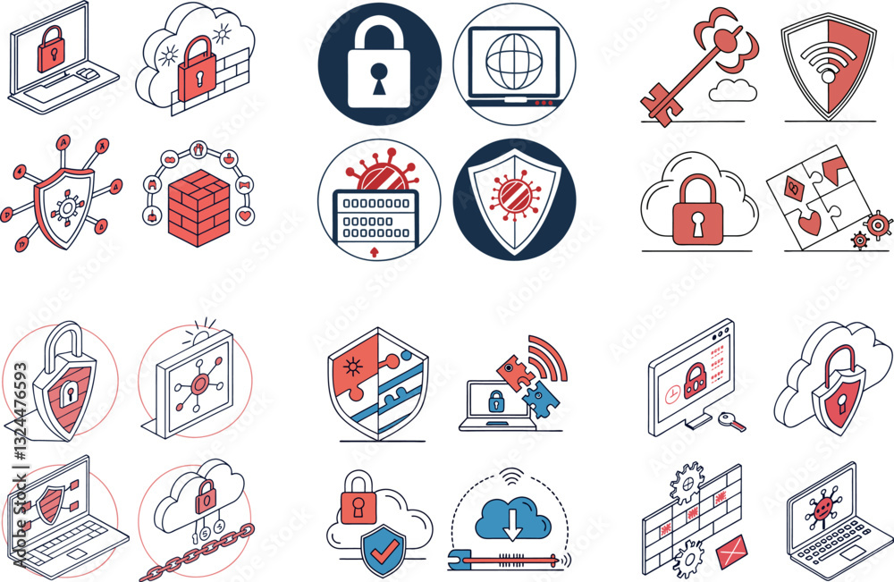 Obraz premium Cybersecurity & Data Protection Vector Pack – Internet Safety & Online Security