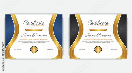 Gradient golden color and dark blue color abstract design template, Elegant and multifunctional multicolored achievement certificate template with a luxurious design
