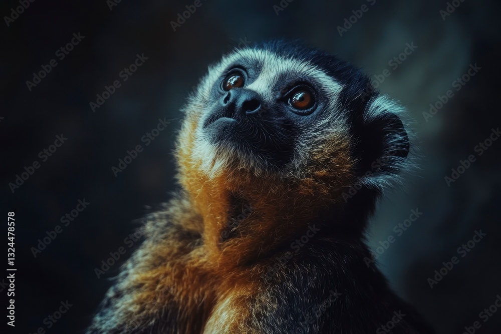 Obraz premium Curious White-Faced Saki Monkey Gazing Upward, Captive Animal, Natural History