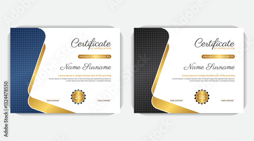 Simple design creative idea Golden color and dark blue color elegant certificate of appreciation template, Modern style and modern background creative colorful certificate design template.

