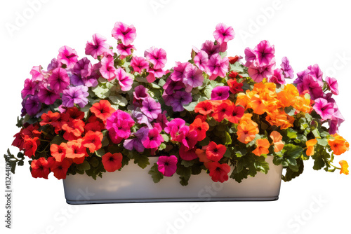 Mixed Color Floral Display in Tiered Planter Box on transparent background