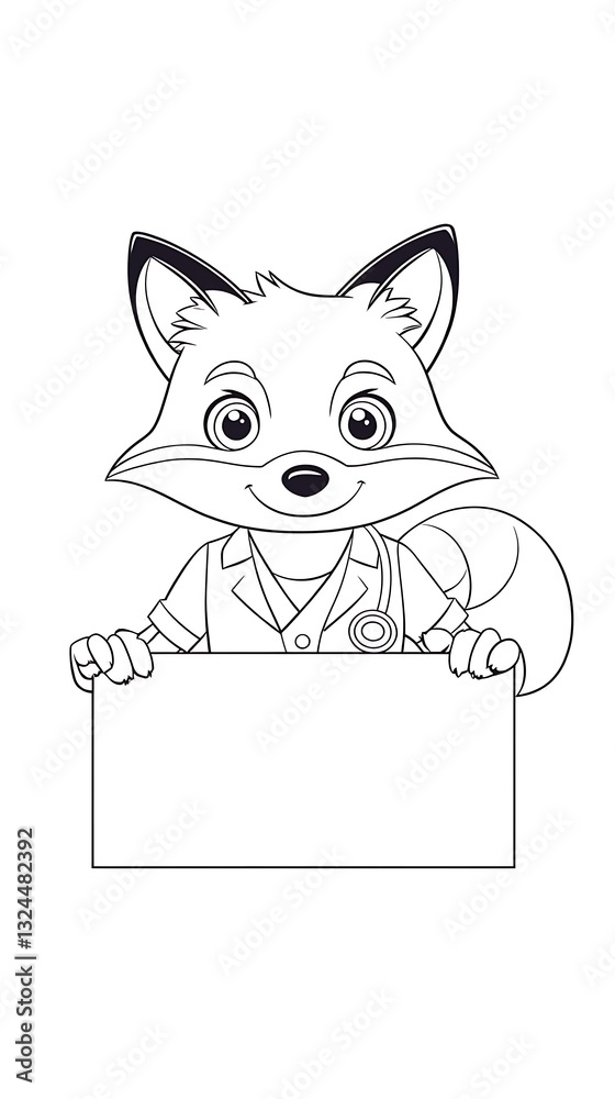 Fototapeta premium Cute Fox Doctor Holding Sign.
