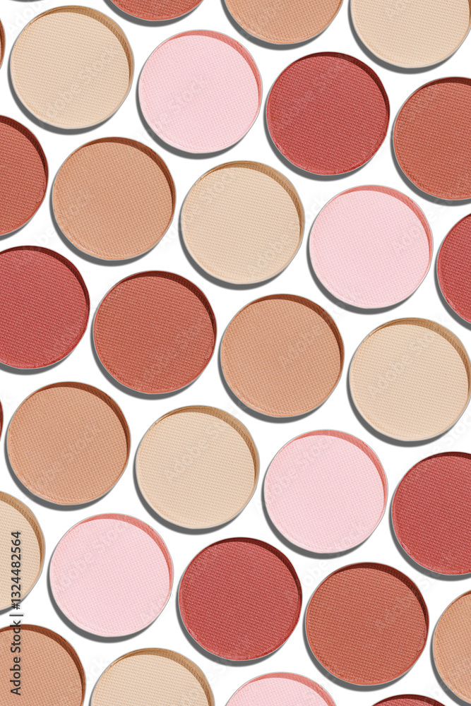Eyeshadow palette, mix of matte shades in neutral beige brown hues. Minimal view pattern for beauty, makeup, cosmetic themes, Vivid nude skintone colored swatches eyeshade refills round shape Eyeshadow palette, mix of matte shades in neutral beige brown hues. Minimal view pattern for beauty, makeup, cosmetic themes, Vivid nude skintone colored swatches eyeshade refills round shape