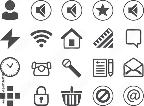 Modern Vector Icon Set: 30 Essential User Interface Symbols for Websites, Apps, and Digital Design Projects