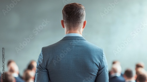 Businessman presenting to audience in re