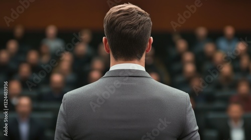 Businessman presenting to audience in re