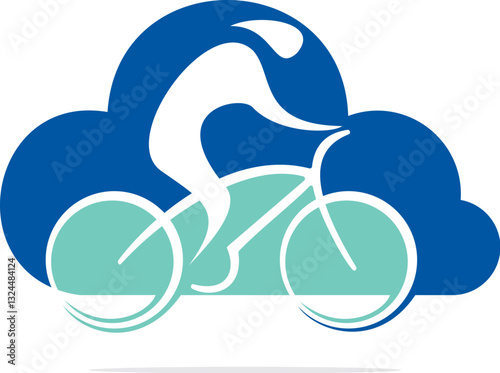 Cloud cycling race vector logo design. Bicycle shop logo design template.