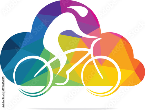 Cloud cycling race vector logo design. Bicycle shop logo design template.