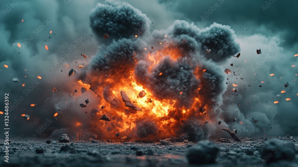 Fototapeta premium 3D rendering of a dynamic geometric explosion effect with a crushed surface