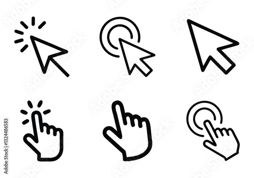 Collection of Simple Black Line Mouse Click Icons