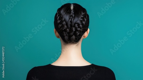 Stylish woman with detailed braided hair in soft light