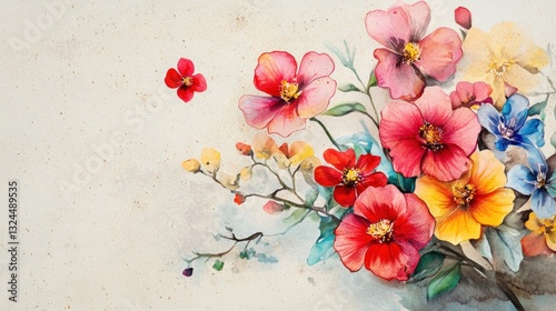 Watercolor painting of vibrant flowers on textured paper.