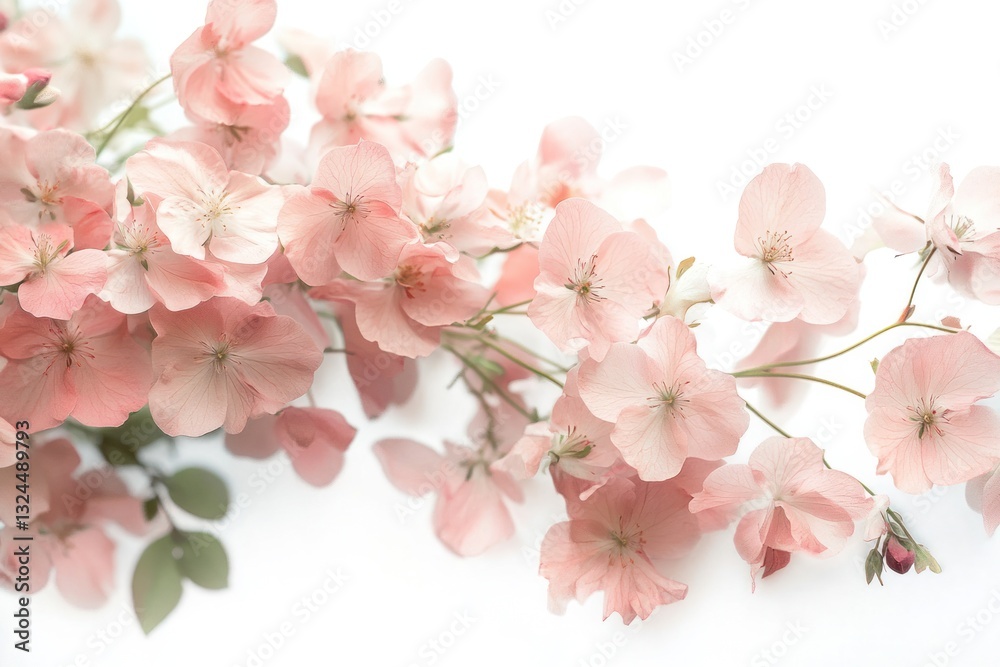 Fototapeta premium A vibrant display of delicate pink flowers in full bloom, their soft petals capturing the sunlight in a serene garden. The flowers are clustered together, creating a dreamy