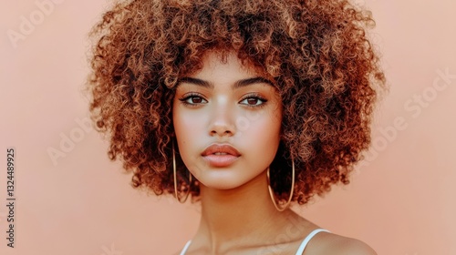 Vibrant curly afro with iridescent highlights current natural style