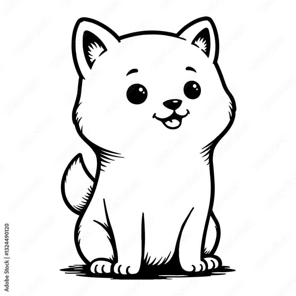 Cute Chibi Kawaii Shiba Inu Puppy Sitting Front View Detailed Black and White Outline Line Art Drawing Cute Chibi Kawaii Shiba Inu Puppy Sitting Front View Detailed Black and White Outline Line Art Drawing