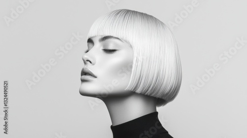 Futuristic metallic silver buzz cut with reflective sheen aesthetic