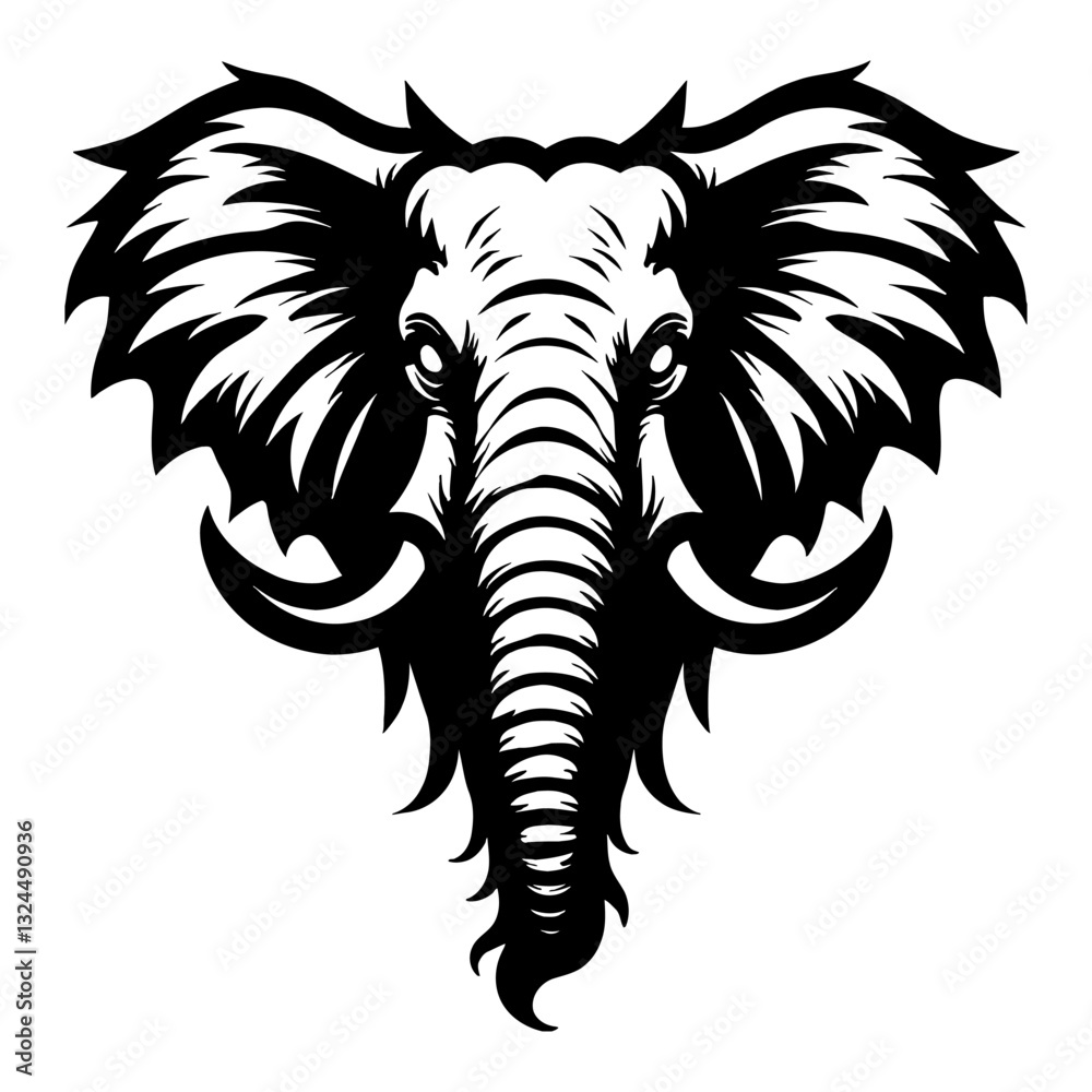 Obraz premium Elephant Head Front View Detailed Line Art Drawing for Esport Logo Black and White Outline Line Art Drawing