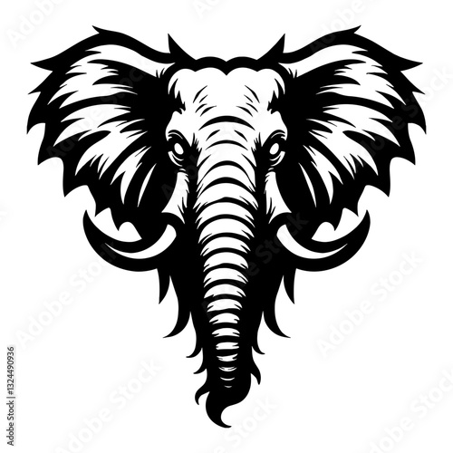 Wallpaper Mural Elephant Head Front View Detailed Line Art Drawing for Esport Logo Black and White Outline Line Art Drawing Torontodigital.ca