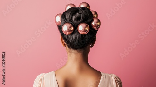 Creative bubble ponytail with metallic elements for an editorial look
