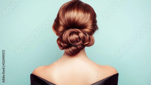 1940s Hollywoodinspired woman with voluminous curls and evening gown