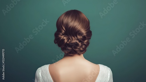 1940s Hollywoodinspired woman with voluminous curls and evening gown