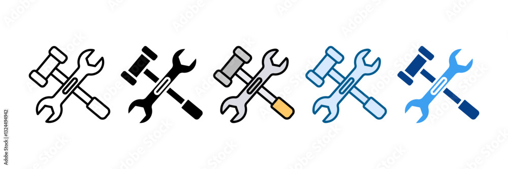 Hammer Wrench Icon Set Multiple Style Collection Hammer Wrench Icon Set Multiple Style Collection