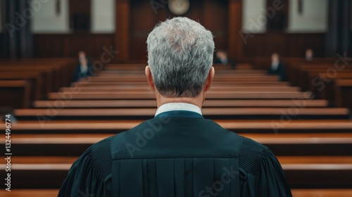 Lawyer in robes watches court proceedings 