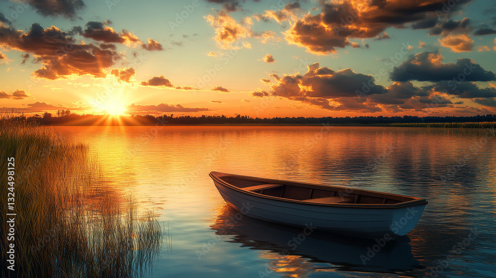 Boat at sunset with lettering. Summer vector illustration Boat at sunset with lettering. Summer vector illustration