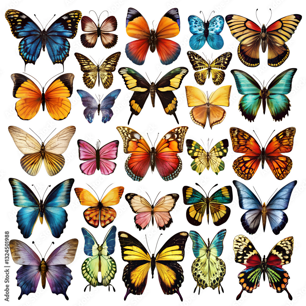 set of butterflies isolated on transparent background set of butterflies isolated on transparent background