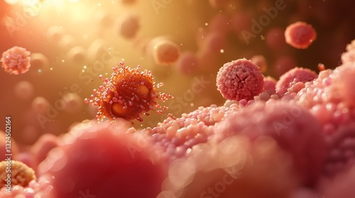 3d rendered futuristic concept of a nanobot targeting cancer cells inside the human body