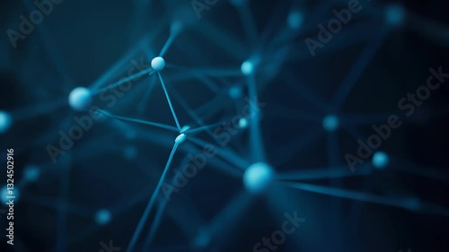 Abstract digital blue network with interconnected glowing nodes, resembling a constellation or neural connections. Concept of: AI, data flow, futuristic connectivity, communication, blockchain, digita