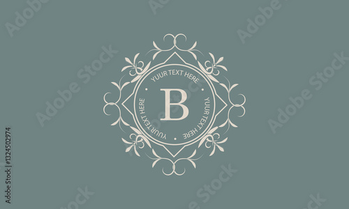 Luxury monogram template for logo or badge design with elegant letter B. Trendy vintage royal ornament frame illustration, good for fashion boutique, alcohol or hotel brand, business.