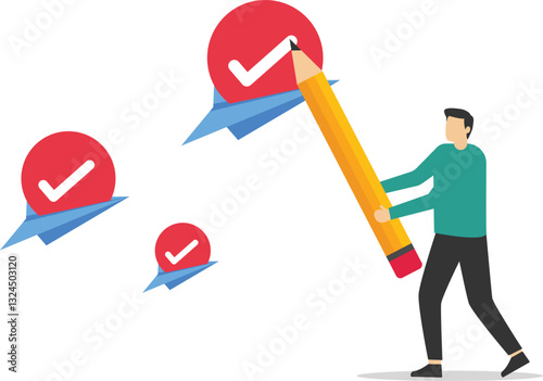 Achievement checkbox. Task completion. Getting things done. Project approval and achievement documentation. Modern vector illustration in flat style

