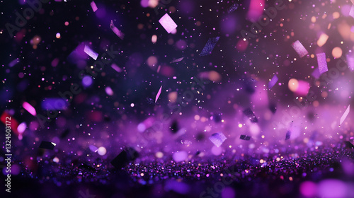 Festive Purple Celebration With Vibrant Confetti and Sparkling Lights