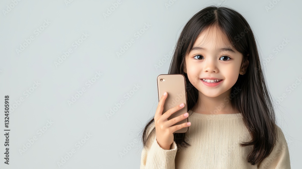 Little girl connects with the digital world, exploring mobile technology in childhood Little girl connects with the digital world, exploring mobile technology in childhood