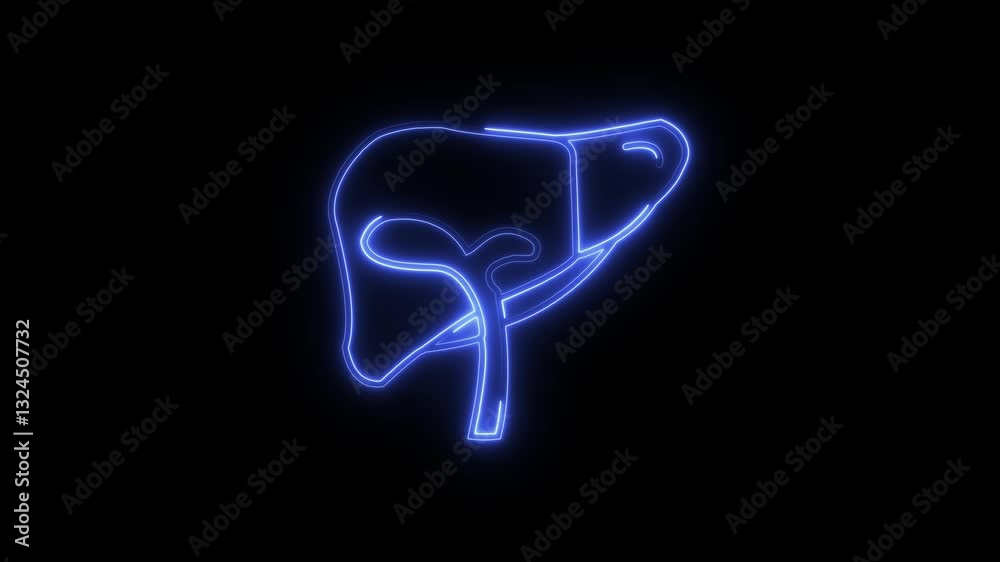 Glowing neon Liver icon isolated on black background. HD Video motion graphic animation