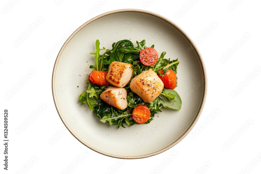 Salad with scallops and cherry tomatoes, cut out Salad with scallops and cherry tomatoes, cut out