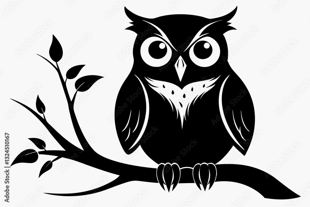 Fototapeta premium silhouette of owl with a tree branch vector 