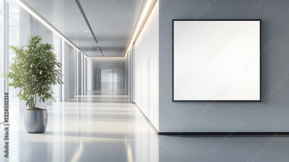Modern Minimalist Office Hallway With Natural Light and Greenery Modern Minimalist Office Hallway With Natural Light and Greenery