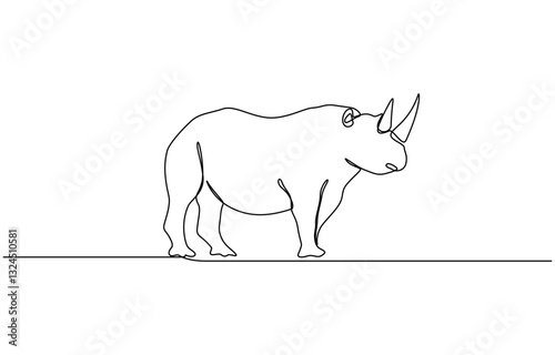 Rhino in continuous one line drawing. Rhinoceros single contour animal, Continuous One Line Drawing of Rhinoceros. Single Line Drawing Illustration of Rhinoceros.