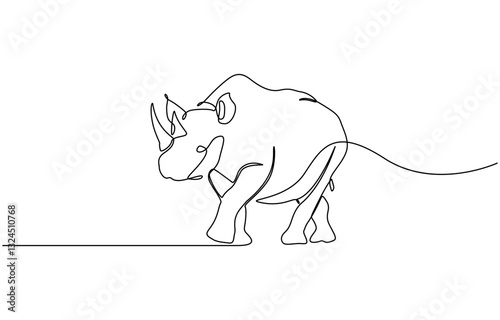 Rhino in continuous one line drawing. Rhinoceros single contour animal, Continuous One Line Drawing of Rhinoceros. Single Line Drawing Illustration of Rhinoceros.