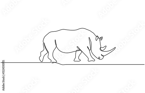 Rhino in continuous one line drawing. Rhinoceros single contour animal, Continuous One Line Drawing of Rhinoceros. Single Line Drawing Illustration of Rhinoceros.
