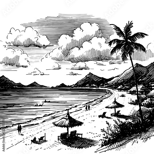A beach at low tide drawing line art of beach ink sketch beached vector hand drawn illustration background